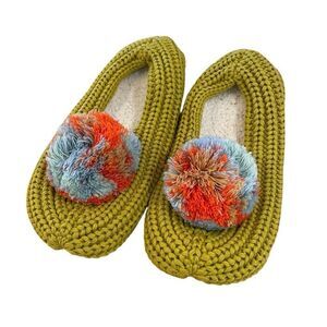 MARBLE POM KNIT SLIPPERS Soft Botton Stretch Size Medium Large New